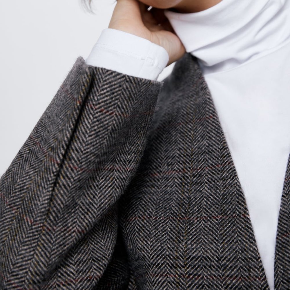 Zara Belted Herringbone Wool Coat - Picture 5 of 7